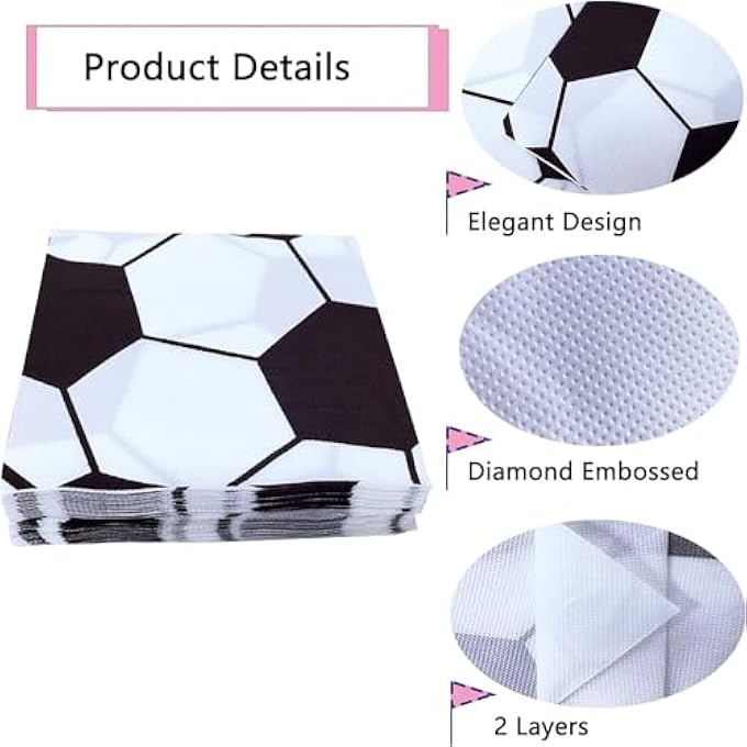 SOCCER THEME PAPER NAPKINS  PACK OF 20 FOOTBALL BIRTHDAY DISPOSABLE TISSUES FOR KIDS, SPORTS THEME CELEBRATIONS, FOOTBALL DECORATIONS & TABLEWARE SUPPLIES - Image 3